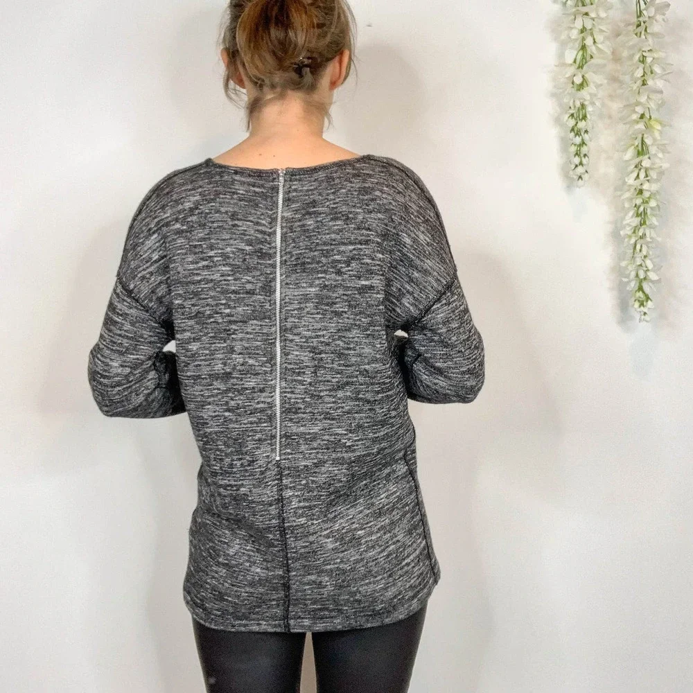 J. CREW space dyed knit sweater top exposed back zipper charcoal 2661